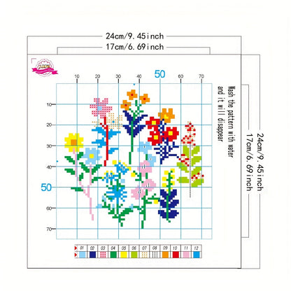 Floral Plant Printed Cross Stitch Kit — 11CT Evenweave Beginner Set | 3-Strand Thread | Wall Art Gift