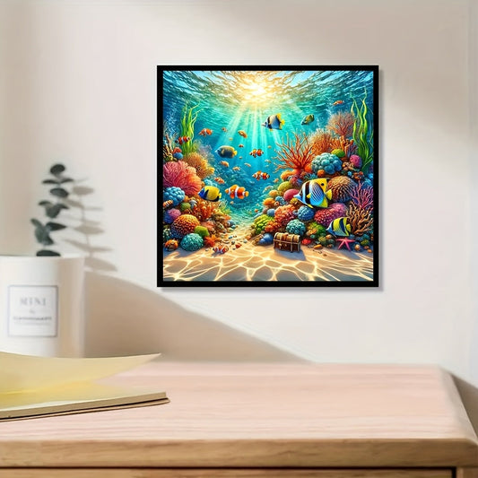 Colorful Coral Reef 5D Diamond Painting Kit — 20×20cm Full Drill Round Acrylic | Underwater Marine Art