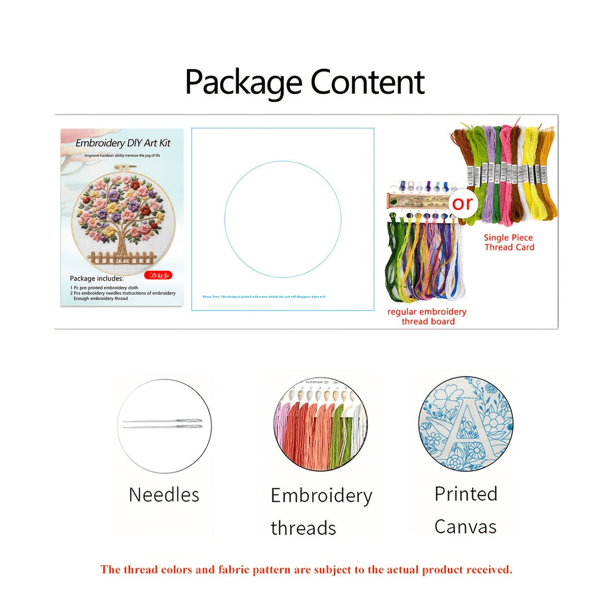 Beginner Embroidery Kit - Floral Branch Design | Thread, Needles, Frame & Pattern Included