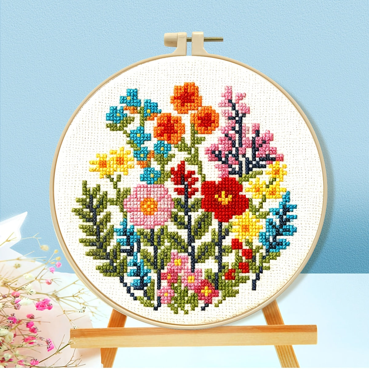 Floral Plant Printed Cross Stitch Kit — 11CT Evenweave Beginner Set | 3-Strand Thread | Wall Art Gift
