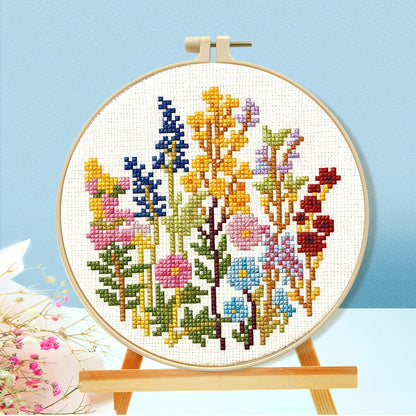 Floral Plant Printed Cross Stitch Kit — 11CT Evenweave Beginner Set | 3-Strand Thread | Wall Art Gift