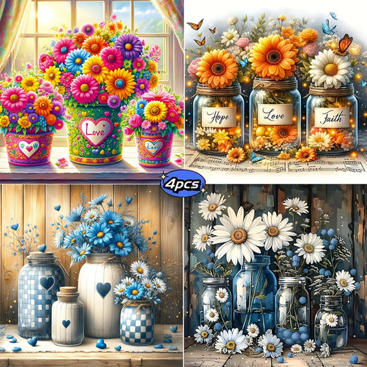 4-Pack Floral Diamond Painting Kit 20x20cm complete set