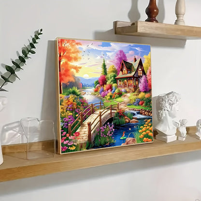 Dreamy Forest Cabin 5D Diamond Painting Kit — Full Drill European Countryside Scenery | Wall Art Gift