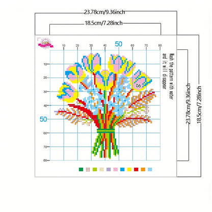 Floral Series Printed Cross Stitch Kit — Peony, Tulip & Daisy | 11CT Beginner Set | 3-Strand Thread | Home Décor Gift