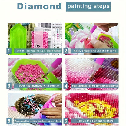Sunset Riverbank Flower Sea — 5D Full Drill Diamond Painting Kit | Scenic Landscape Wall Art