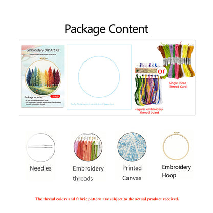 Colorful Forest Whispers — Printed Embroidery Kit for Beginners | Fabric, Thread, Needles & Instructions Included