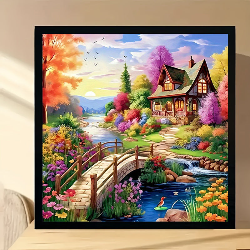 Dreamy Forest Cabin 5D Diamond Painting Kit — Full Drill European Countryside Scenery | Wall Art Gift