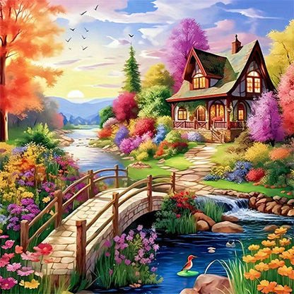 Dreamy Forest Cabin 5D Diamond Painting Kit — Full Drill European Countryside Scenery | Wall Art Gift