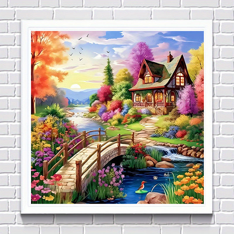 Dreamy Forest Cabin 5D Diamond Painting Kit — Full Drill European Countryside Scenery | Wall Art Gift