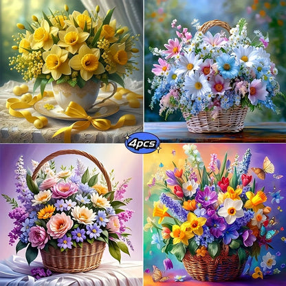 4-Pack Floral Diamond Painting Kit 20x20cm complete set