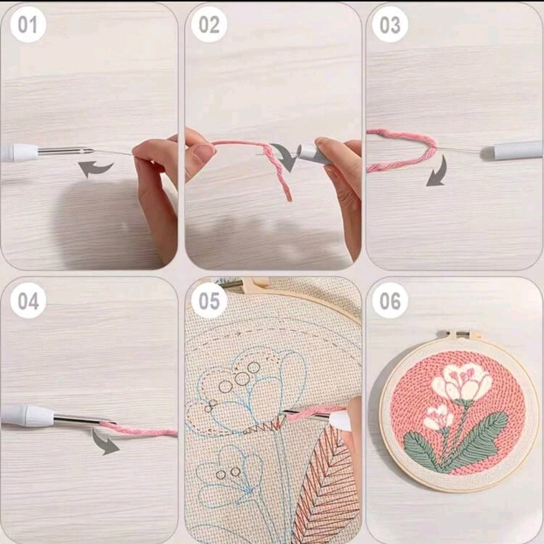 Poke Show Punch Needle Embroidery Kit, Pink Floral Theme