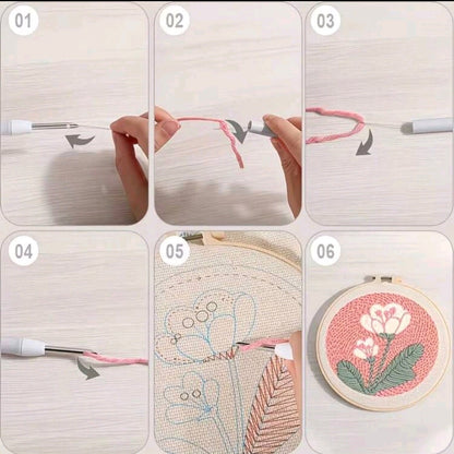 Poke Show Punch Needle Embroidery Kit, Pink Floral Theme