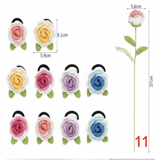 Crochet Rose Hair Clip Kit – Set of 5 Flower Clips