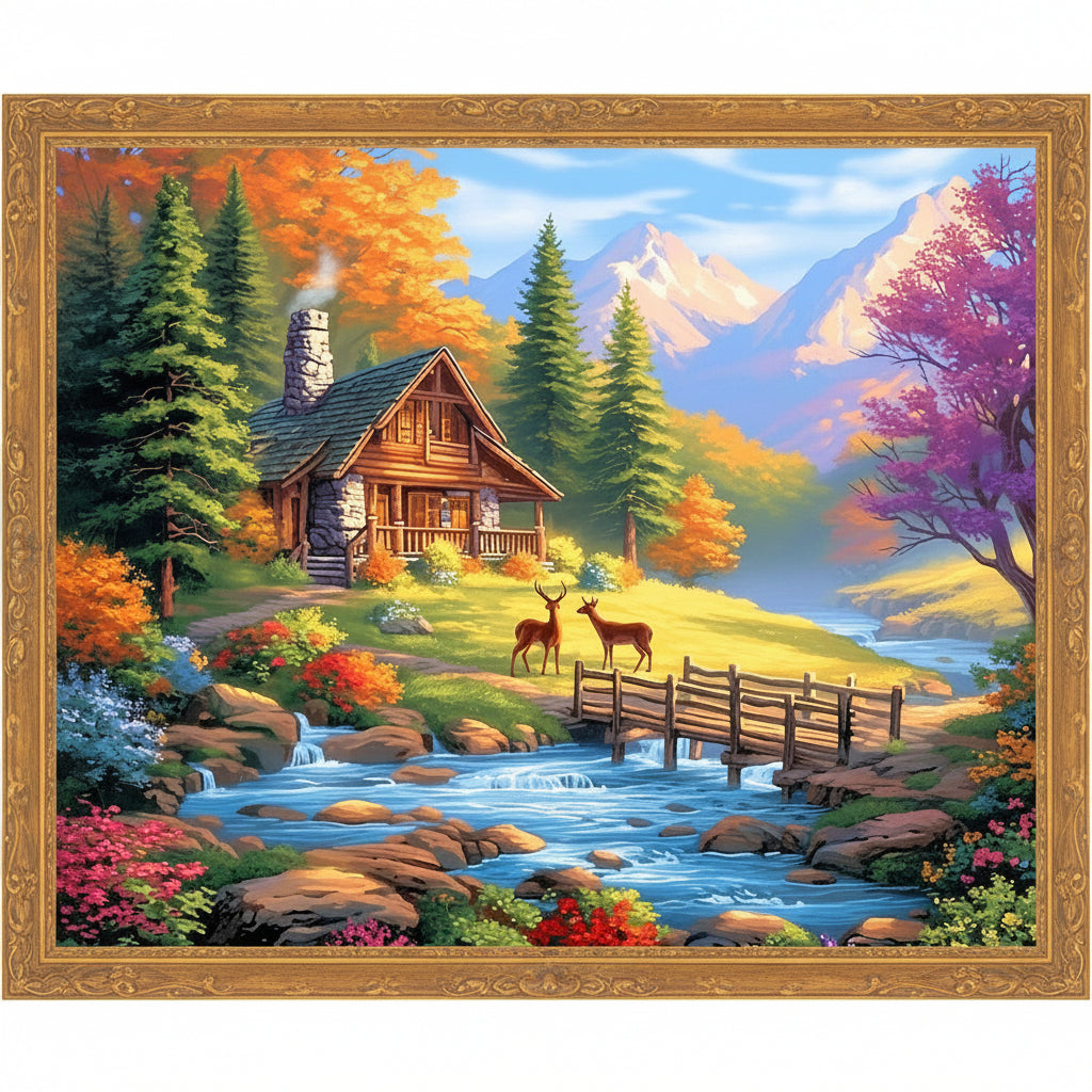 Forest Cabin 11CT Printed Cross-Stitch Kit 38x33cm