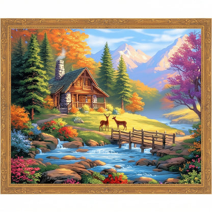 Forest Cabin 11CT Printed Cross-Stitch Kit 38x33cm