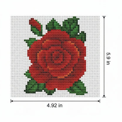 Mini Floral Cross-Stitch Kit Set of 12 - Roses, Sunflowers & Lilies