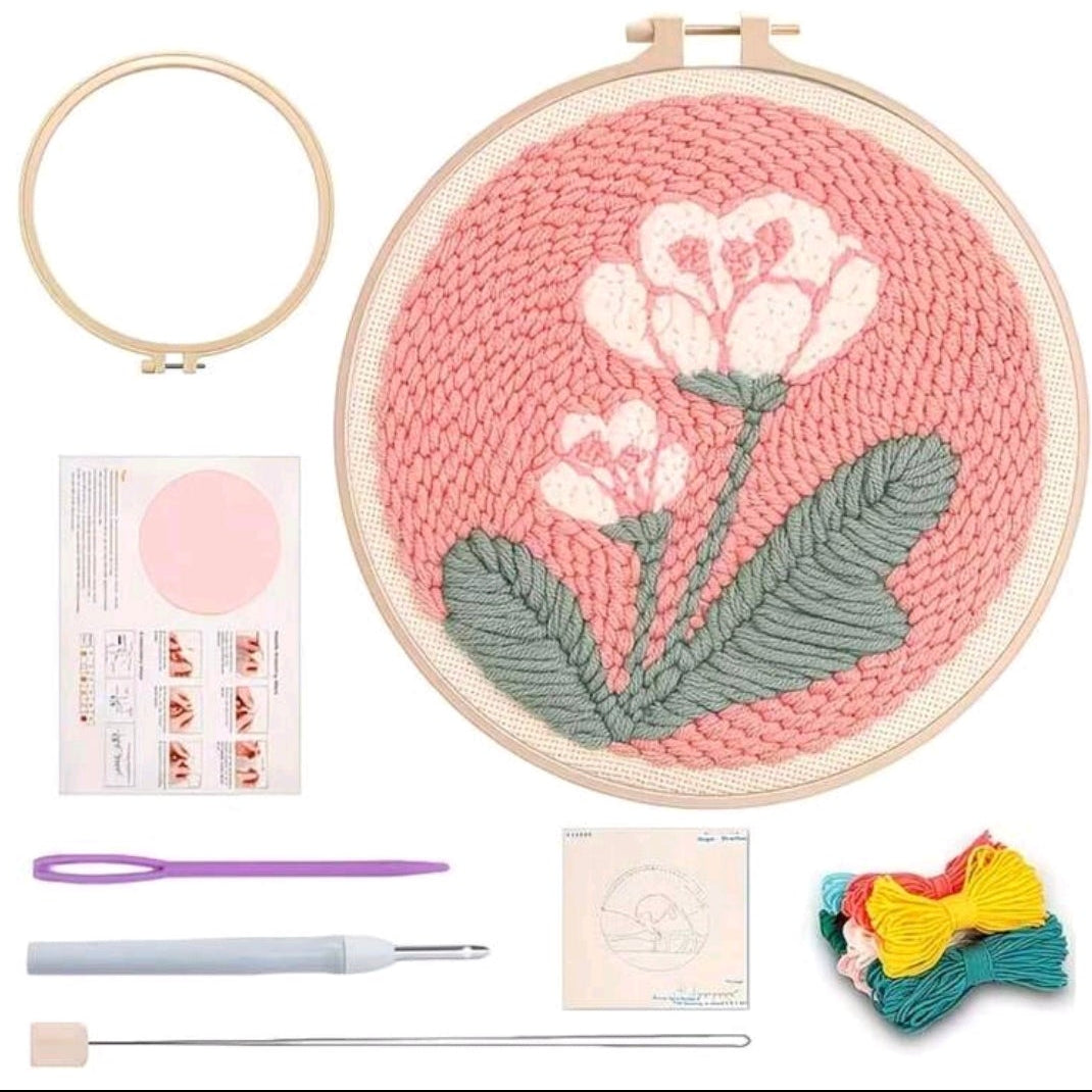 Poke Show Punch Needle Embroidery Kit, Pink Floral Theme