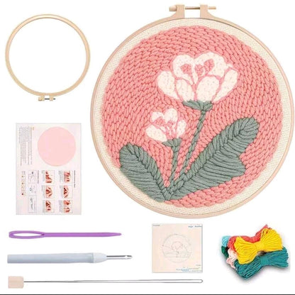 Poke Show Punch Needle Embroidery Kit, Pink Floral Theme