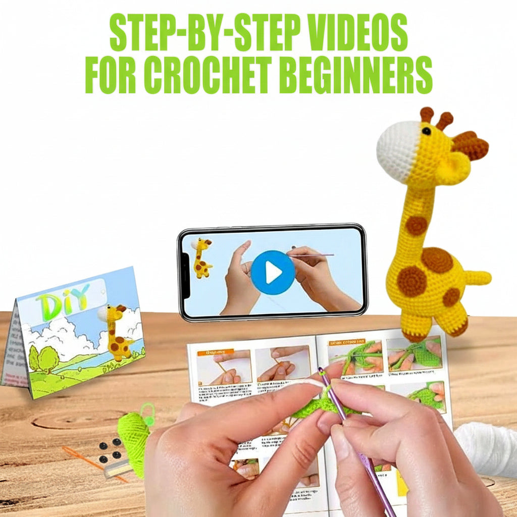 Giraffe Crochet DIY Kit – Beginner Amigurumi Crochet Kit with Video Tutorial