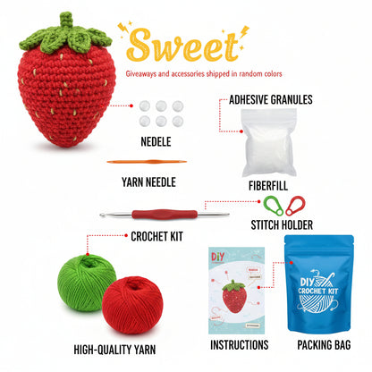 Strawberry Crochet DIY Kit | Beginner Amigurumi Kit