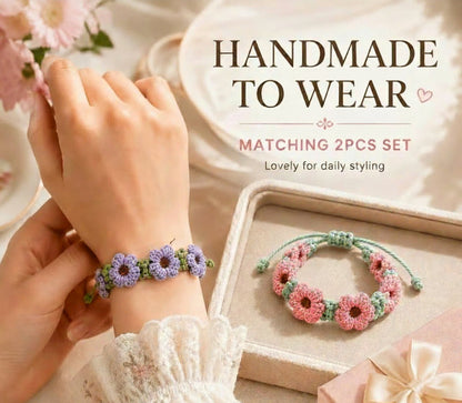 DIY Flower Bracelet Kit - 2pcs Crochet Floral Bracelet Set