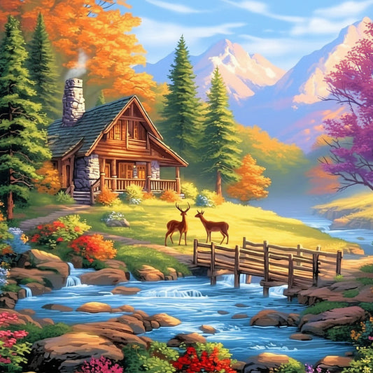 Forest Cabin 11CT Printed Cross-Stitch Kit 38x33cm