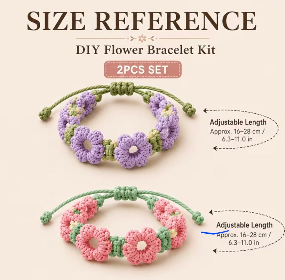 DIY Flower Bracelet Kit - 2pcs Crochet Floral Bracelet Set