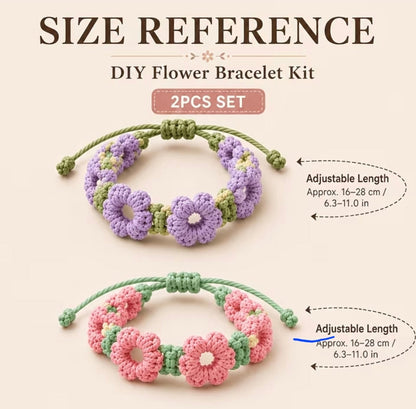 DIY Flower Bracelet Kit - 2pcs Crochet Floral Bracelet Set