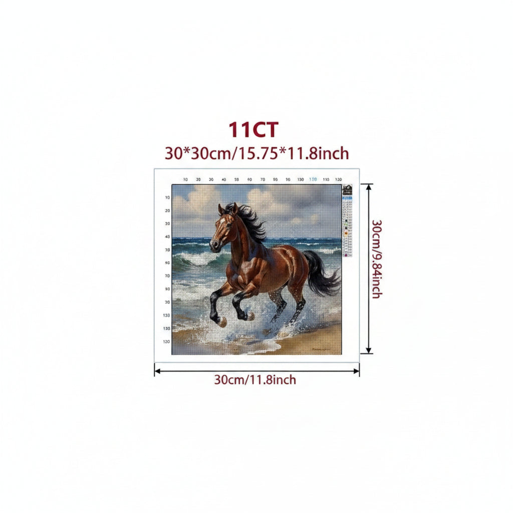Horse Running on the Beach 11CT Cross-Stitch Kit 30x30cm