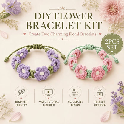 DIY Flower Bracelet Kit - 2pcs Crochet Floral Bracelet Set