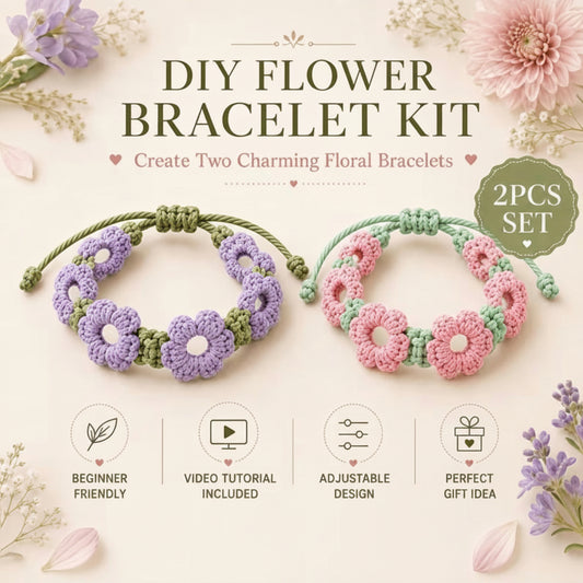 DIY Flower Bracelet Kit - 2pcs Crochet Floral Bracelet Set