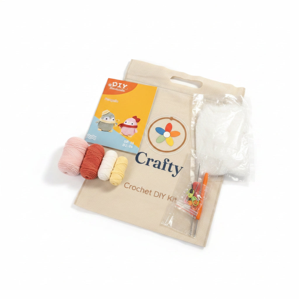 Pink Penguin Amigurumi Crochet Kit – Beginner DIY Plush with Scarf