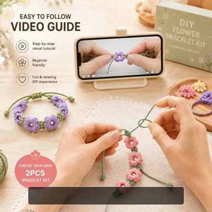 DIY Flower Bracelet Kit - 2pcs Crochet Floral Bracelet Set