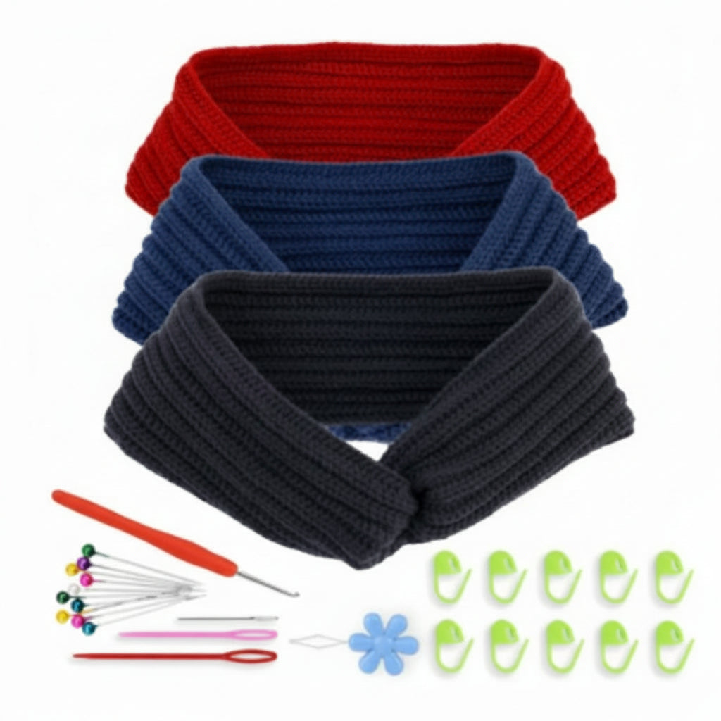 Ribbed Ear Warmer Headband Crochet Kit – 3-Colour Bundle