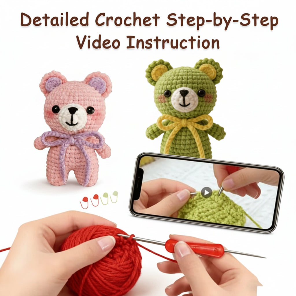 Beginner Crochet Bear Kit – 6 Cute Stuffed Bears DIY Set