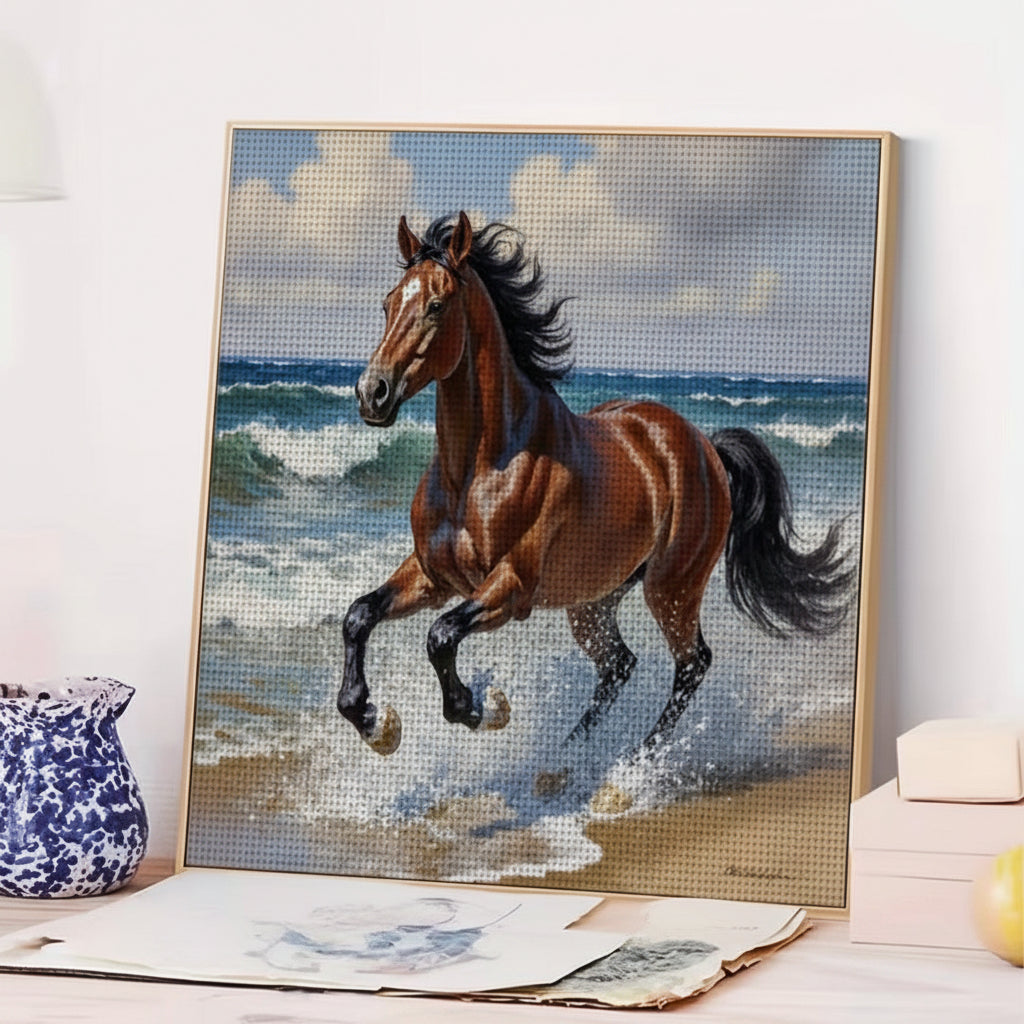 Horse Running on the Beach 11CT Cross-Stitch Kit 30x30cm