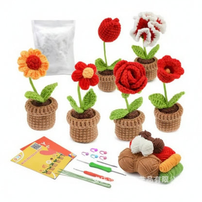 Crochet Potted Flower Kit – 6-Piece Mixed Bloom Set
