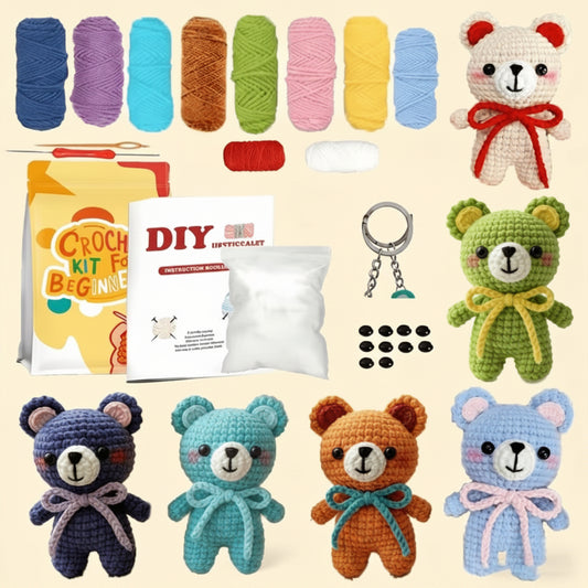 Beginner Crochet Bear Kit – 6 Cute Stuffed Bears DIY Set