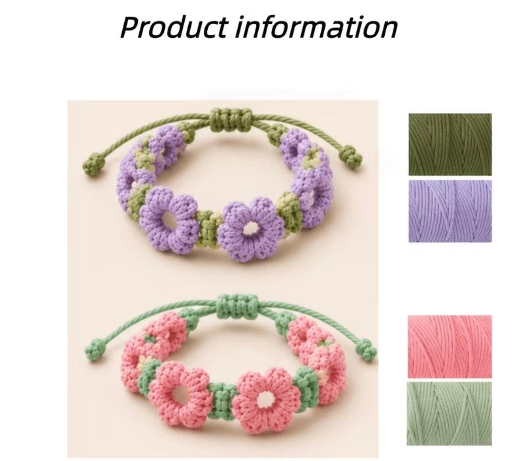 DIY Flower Bracelet Kit - 2pcs Crochet Floral Bracelet Set