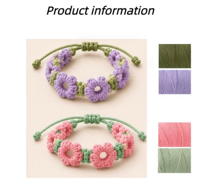 DIY Flower Bracelet Kit - 2pcs Crochet Floral Bracelet Set