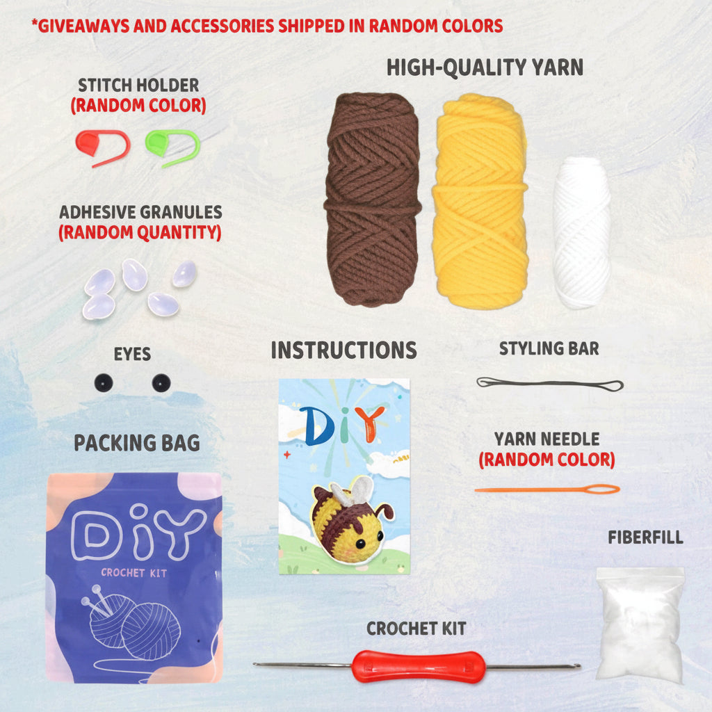 Bee Crochet DIY Kit – Beginner Amigurumi Crochet Kit with Video Tutorial