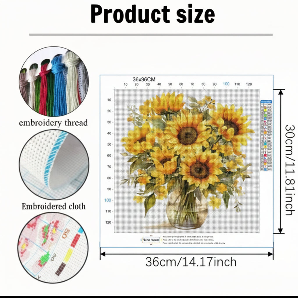 Sunflower Bouquet 11CT Cross-Stitch Kit 36x36cm