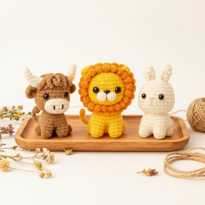 Bull, Lion & Bunny Crochet DIY Amigurumi Set (3pc)
