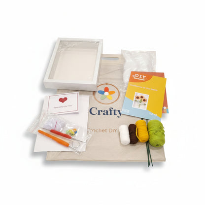 Crochet Sunflower Shadow Box Frame Kit – Gift-Boxed DIY Wall Art