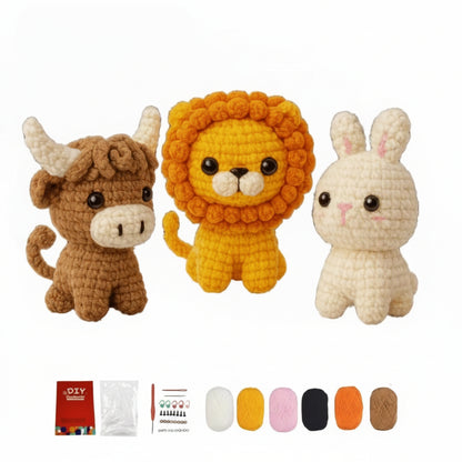 Bull, Lion & Bunny Crochet DIY Amigurumi Set (3pc)