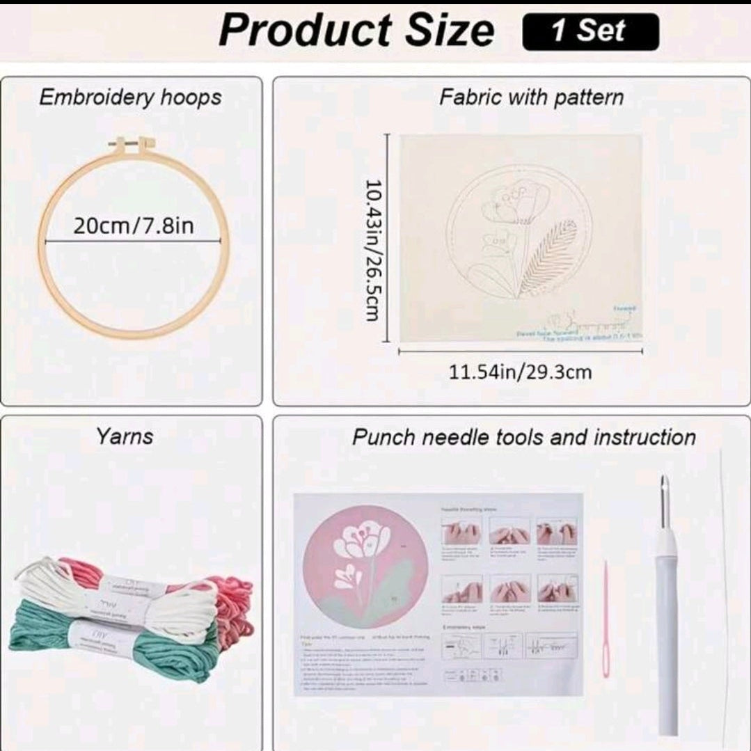 Poke Show Punch Needle Embroidery Kit, Pink Floral Theme