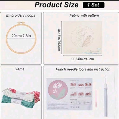 Poke Show Punch Needle Embroidery Kit, Pink Floral Theme