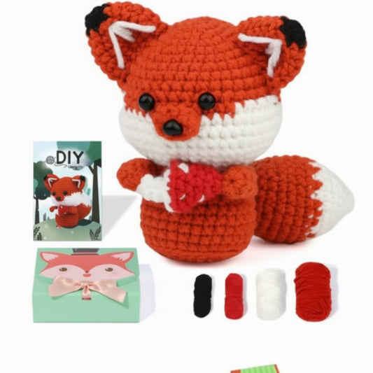 Fox Amigurumi Gift Box Crochet Kit – Beginner DIY Kit