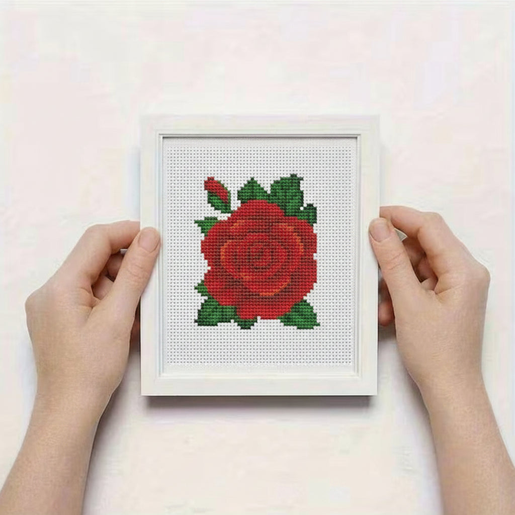 Mini Floral Cross-Stitch Kit Set of 12 - Roses, Sunflowers & Lilies
