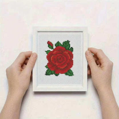 Mini Floral Cross-Stitch Kit Set of 12 - Roses, Sunflowers & Lilies